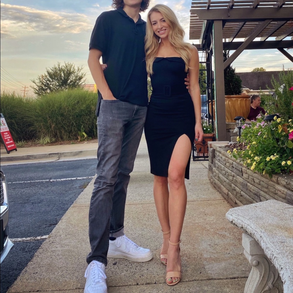 AboutUs sexy black midi dress with slit from Revolve